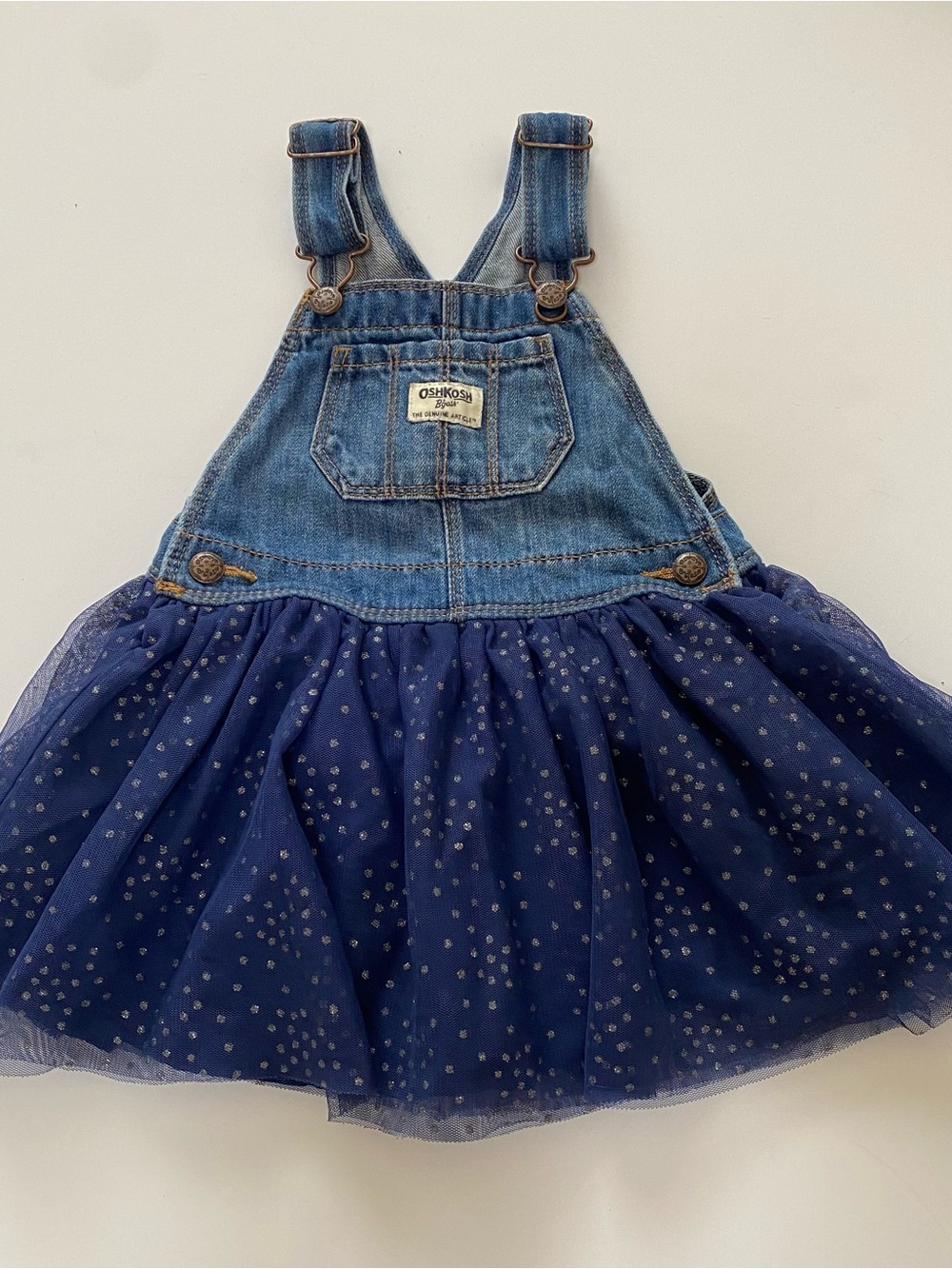 OshKosh B'gosh Denim Bib Overall Dress with Navy Sparkle Tulle